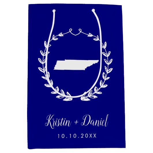 Navy Blue Tennessee Map Wedding Welcome Swag Mittlere Geschenktüte (Vorderseite)