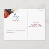 Navy Blue Terracotta Floral Boho Wedding RSVP Postkarte (Rückseite)