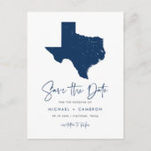 Navy Blue Texas Staat Karte QR-Code Save the Date (Vorderseite)