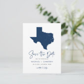 Navy Blue Texas Staat Karte QR-Code Save the Date (Stehend Vorderseite)
