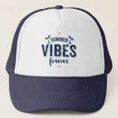 Navy Blue Text Design Summer Vibes Forever Truckerkappe (Vorderseite)