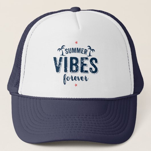 Navy Blue Text Design Summer Vibes Forever Truckerkappe (Vorderseite)