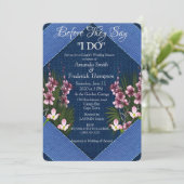 Navy - Blue Textured & Pink Blume Polterabend Einladung (Stehend Vorderseite)
