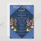 Navy - Blue Textured & Pink Blume Polterabend Einladung (Vorderseite)