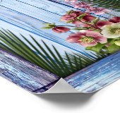 Navy - Blue Textured & Pink Blume Poster (Ecke)