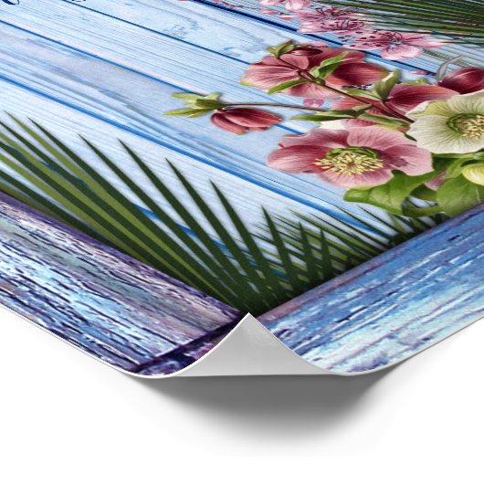 Navy - Blue Textured & Pink Blume Poster (Ecke)