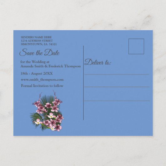 Navy - Blue Textured & Pink Blume Speichern Sie di Ankündigungspostkarte (Rückseite)