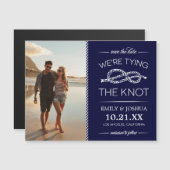 Navy Blue The Tying the Knots Foto Save the Date Magneteinladung (Vorne/Hinten)