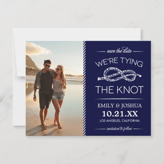 Navy Blue The Tying the Knots Foto Save the Date Magneteinladung (Vorderseite)