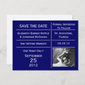 Navy Blue Ticket Foto Save the Date Ankündigungspostkarte (Vorne/Hinten)