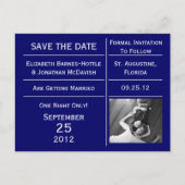 Navy Blue Ticket Foto Save the Date Ankündigungspostkarte (Vorderseite)