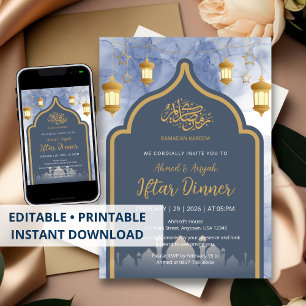 Navy Blue Tinte und Goldrahmen Iftar-Einladung Einladung