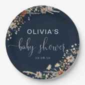 Navy Blue Tiny Wildblume Baby Shower Paper Plate Pappteller (Vorderseite)