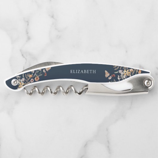 Navy Blue Tiny Wildblume Brautparty Kellnermesser (Rückseite)