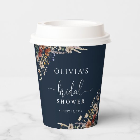 Navy Blue Tiny Wildblume Brautparty Paper Cups Pappbecher (Rückseite)