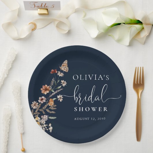 Navy Blue Tiny Wildblume Brautparty Pappteller (Hochzeit)