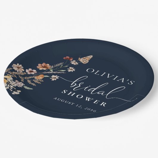 Navy Blue Tiny Wildblume Brautparty Pappteller (Schrägansicht)