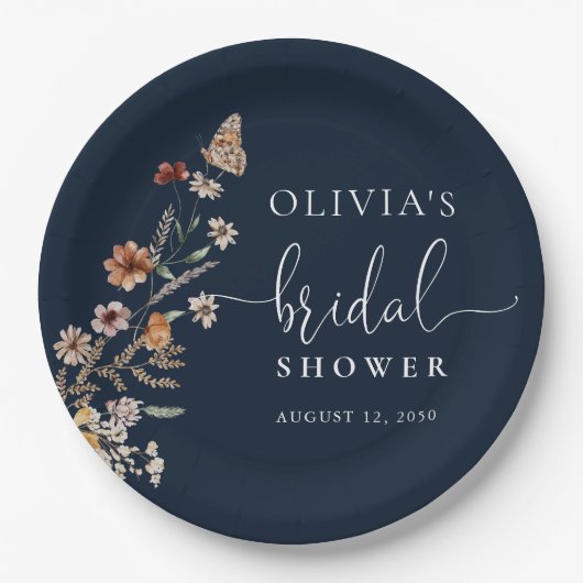Navy Blue Tiny Wildblume Brautparty Pappteller (Vorderseite)
