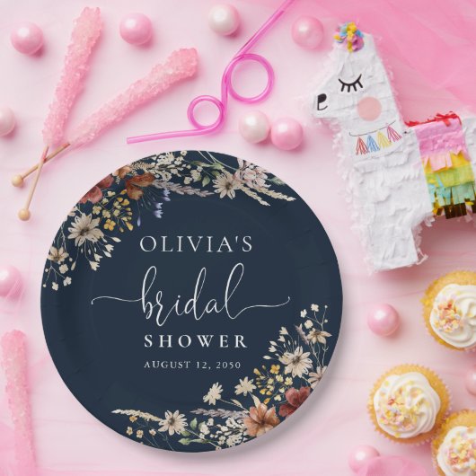 Navy Blue Tiny Wildblume Brautparty Pappteller (Party)