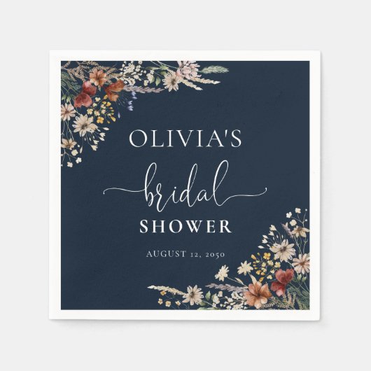 Navy Blue Tiny Wildblume Brautparty Serviette (Vorderseite)