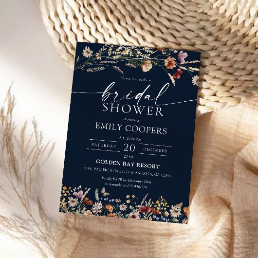 Navy Blue Tiny Wildblume Bridal Dusche Einladung