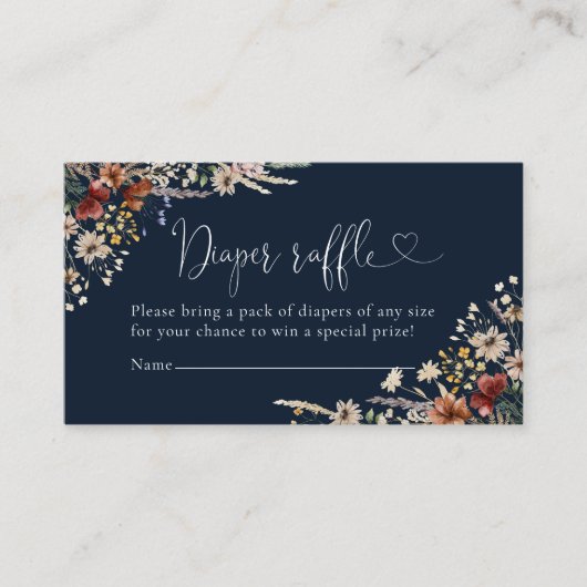 Navy Blue Tiny Wildblume Diaper Raffle Begleitkarte (Vorderseite)
