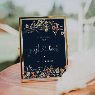 Navy Blue Tiny Wildblume Guest Book Sign Sockelschild