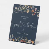 Navy Blue Tiny Wildblume Guest Book Sign Sockelschild (Vorderseite)