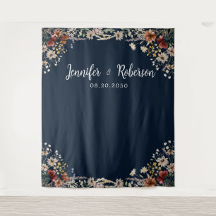 Navy Blue Tiny Wildblume Hochzeitstorts Wandteppich
