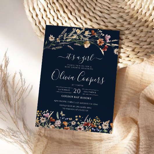 Navy Blue Tiny Wildblume Kinderdusche Einladung