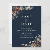 Navy Blue Tiny Wildblume Save the Date Card (Vorderseite)