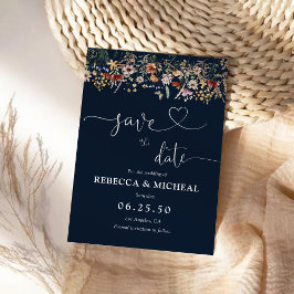 Navy Blue Tiny Wildblume Save the Date Card
