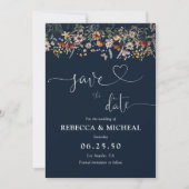 Navy Blue Tiny Wildblume Save the Date Card (Vorderseite)