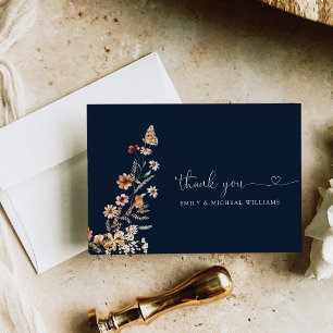 Navy Blue Tiny Wildblume Wedding Flat Dankeskarte