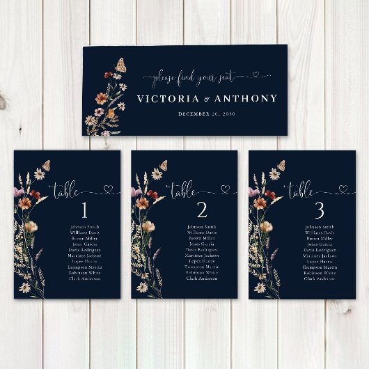 Navy Blue Tiny Wildblume Wedding Head Table Sign