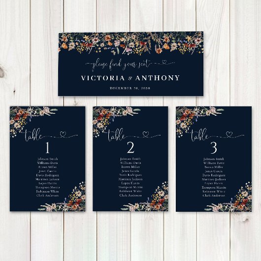 Navy Blue Tiny Wildblume Wedding Head Table Sign