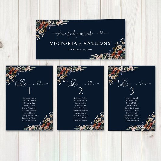 Navy Blue Tiny Wildblume Wedding Head Table Sign