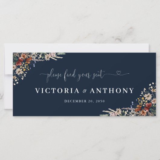 Navy Blue Tiny Wildblume Wedding Head Table Sign (Vorderseite)