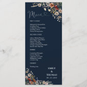 Navy Blue Tiny Wildblume Wedding Menu Menükarte (Vorderseite)