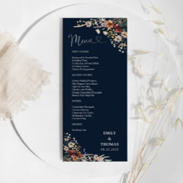 Navy Blue Tiny Wildblume Wedding Menu Menükarte
