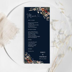 Navy Blue Tiny Wildblume Wedding Menu Menükarte