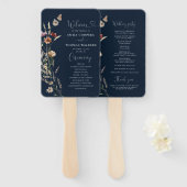 Navy Blue Tiny Wildblume Wedding Program Hand Fan Fächer (Vorne und Hinten)