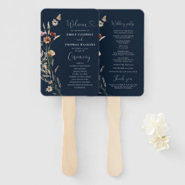 Navy Blue Tiny Wildblume Wedding Program Hand Fan Fächer