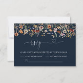 Navy Blue Tiny Wildblume Wedding RSVP Card Karte (Vorderseite)