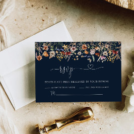 Navy Blue Tiny Wildblume Wedding RSVP Card Karte