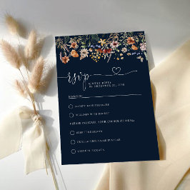 Navy Blue Tiny Wildblume Wedding RSVP Card Karte