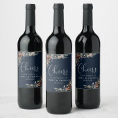 Navy Blue Tiny Wildblume Wedding Wine Label Weinetikett (Flaschen)