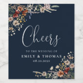 Navy Blue Tiny Wildblume Wedding Wine Label Weinetikett (Einzelnes Label)