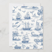 Navy Blue Toile Nautical Baby Dusche Einladung (Rückseite)