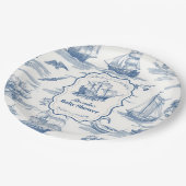 Navy Blue Toile Nautical Baby Dusche Pappteller (Schrägansicht)